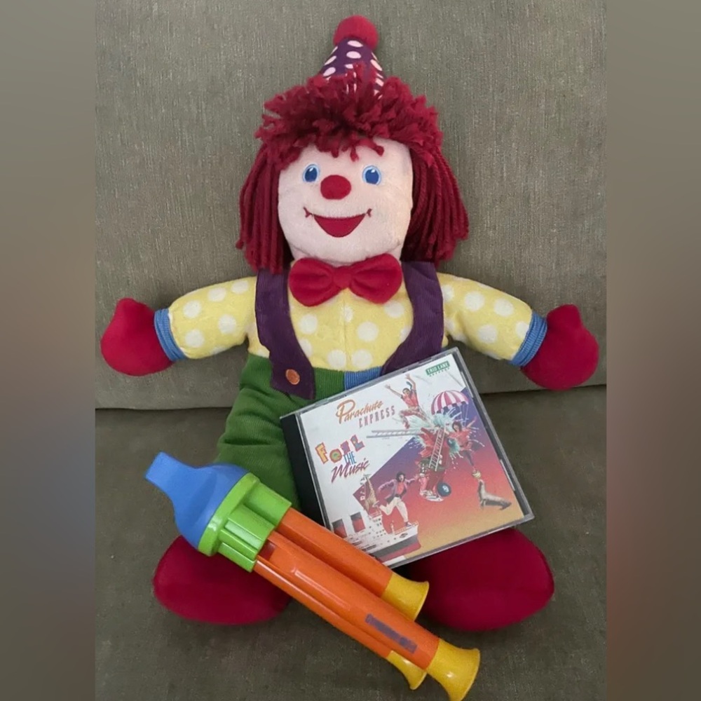Gymboree Gymbo The Clown Plush Doll Parachute Express CD & Train Whistle